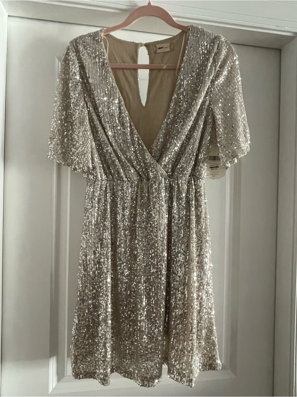 Altar'd State Champagne Sequin V-Neck Mini Dress